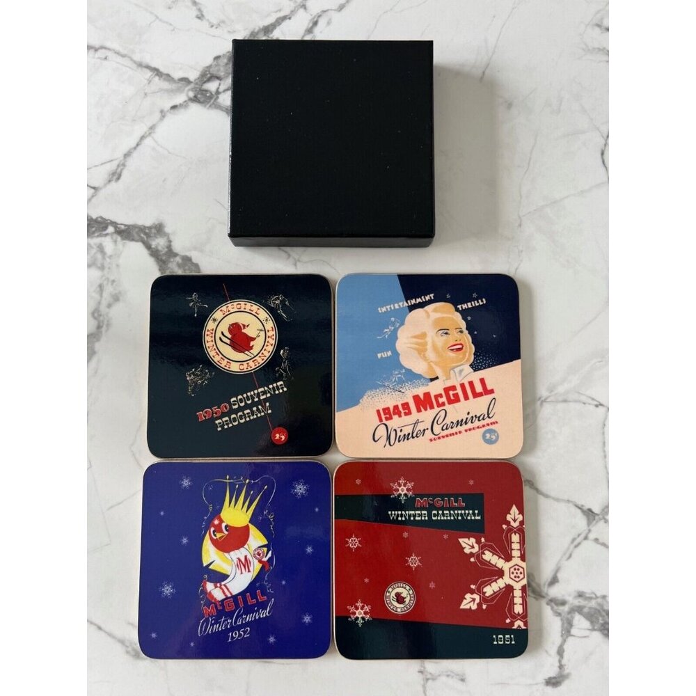 McGill Montreal University Vintage Winter Carnival Prints Corkscrew 4 Coasters